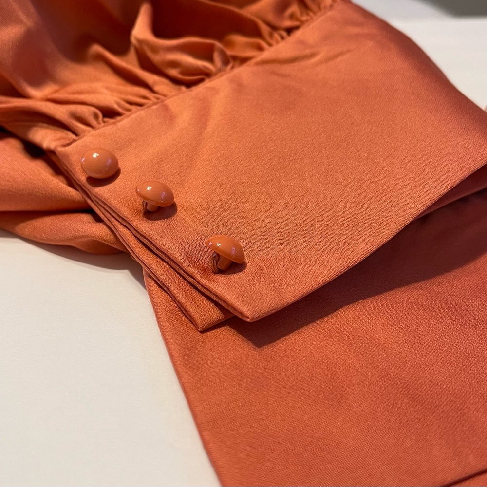 NWT Lulus Rusty Rose Satin Tie-Back Long Sleeve Top. - Picture 8 of 9